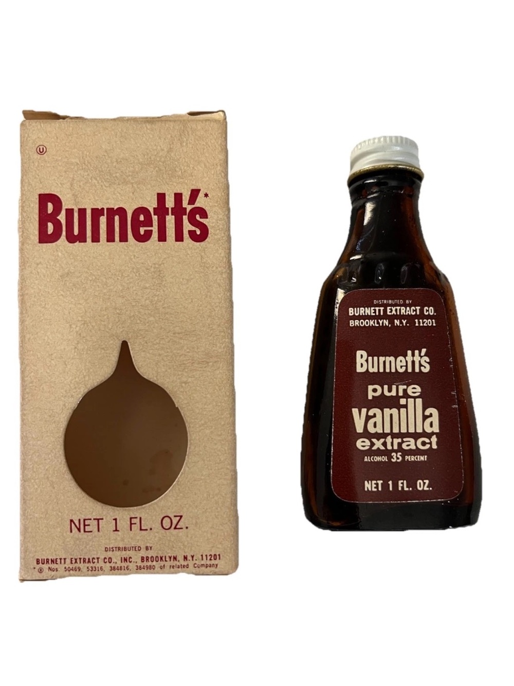 Vintage Burnett’s Pure Vanilla Extract 1 Fl Oz Bottle & Box Display Collectible